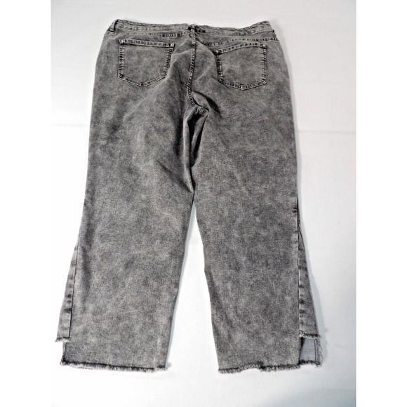 Logo Lori Goldstein 24W Cropped Jeans Mid Rise Straight Acid Wash Black Raw Hem - Picture 3 of 14